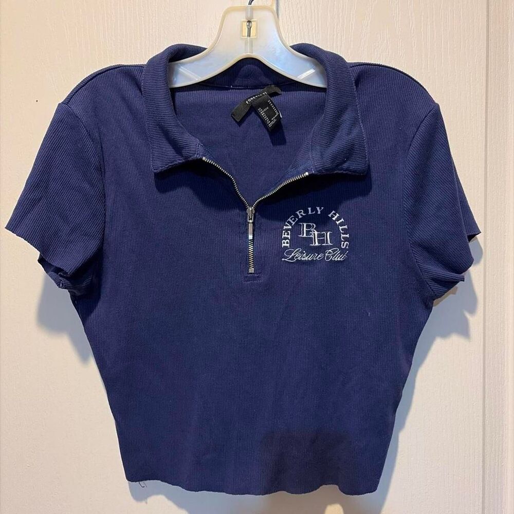 Beverly-hills-polo-club Women's Navy and Blue Crop-top